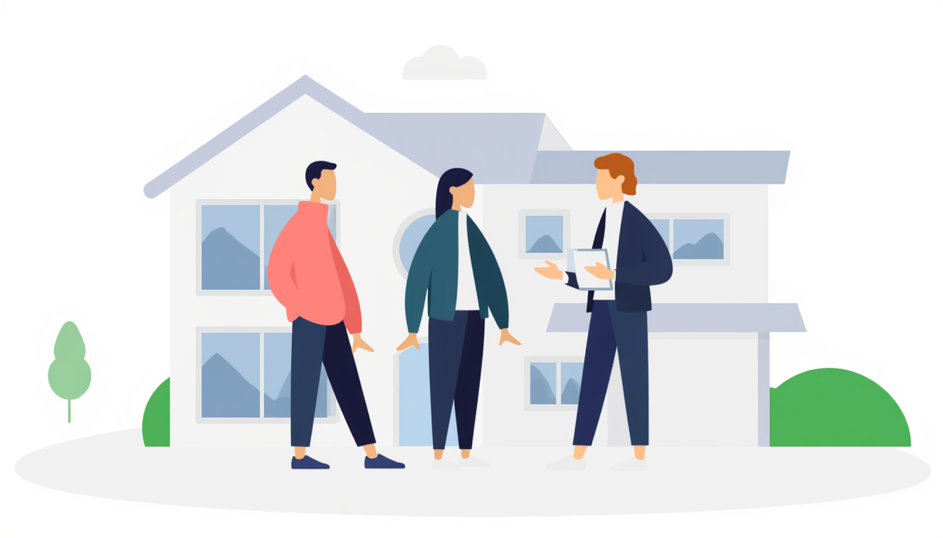 Homeowner couple discussing with real estate agent